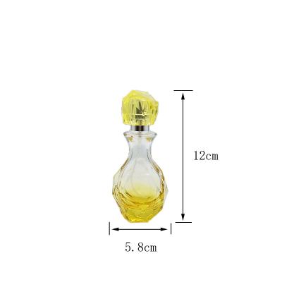 China Perfume Packaging 30ml Yellow Blue Pink Purple And Green Prismatic Unique Shape Bottle Press Spray Perfume Bottle for sale