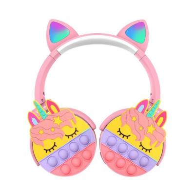 China New Unicorn Headphone Kid Rechargeable Headband 2023 Rechargeable bluetooth On-ear Colorful Led Lightweight Wireless Earphone for sale