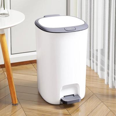 China Sustainable bathroom toilet living room kitchen recycling small plastic rubbish foot pedal dustbin garbage trash can waste bins with lid for sale