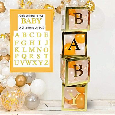 China Party Decoration Baby Shower Boxes 4 Pcs Transparent Gold /Blue Balloons Boxes With Letters BABY LOVE For Boys Girl Gender Reveal Bridal Showers for sale