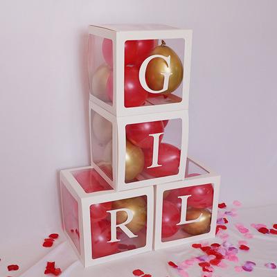 China Party Decoration Baby Shower Boxes 4 Pcs White Transparent Balloons Boxes With Letters Girl For Birthday Gender Say Bridal Showers for sale