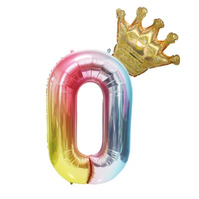 China Party Decoration 40 Inch Rainbow Gradient Crown Digital Number Balloons Giant Balloons Foil Mylar For Birthday Party Wedding Anniversary Deco for sale