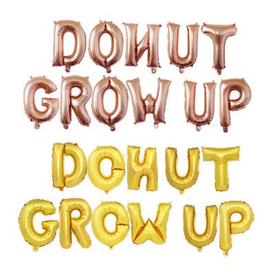 China Creative Wholesale 16 Inch Letter Foil Balloon Donut Grow Up Balloon For Summer Donut Party Decoration for sale