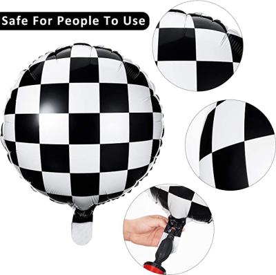 China Wedding Party Decoration Wholesale 18 Inch Checkerboard Balloon Aluminum Foil Balloon Black White Baby Shower For Packing Themed Party Decoration Supply for sale