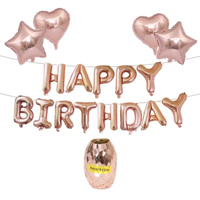 China Happy Birthday Happy Birthday Balloons Decorations Set 2 Pcs 18 inch Heart and Star Foil Balloon with Happy Birthday Letter and 5m Ribbon for sale