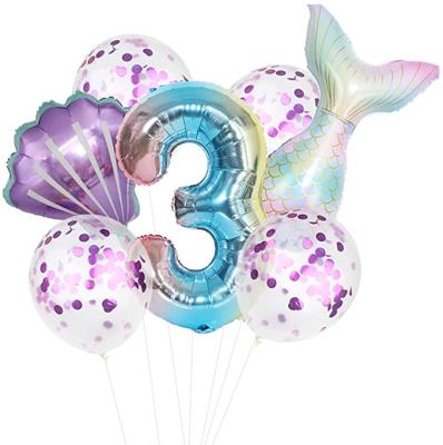 China 7pcs 1st 2nd 3rd Birthday Party Mermaid Balloons Number Balloons For 1st 2nd 3rd Birthday Party Girls Mermaid Tail Decoration Supplies for sale