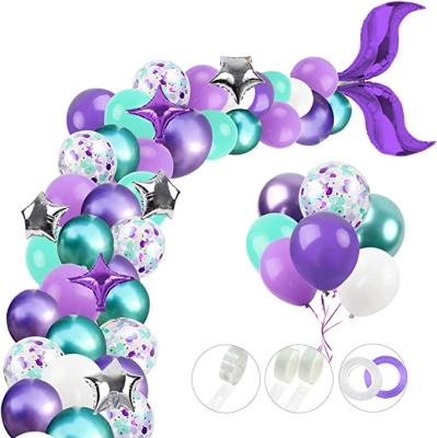 China Creative Mermaid Balloon Garland Kit Tail Arch Party Supplies with Purple Green Confetti Balloons for Mermaid Birthday Party Decoration for sale