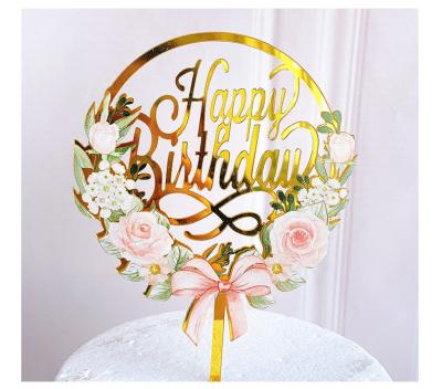 China 6 Style Gold Happy Birthday Acrylic Cake Toppers Flower Acrylic Cake Toppers Glitter Dessert Toppers For Birthday Party Anniversary for sale