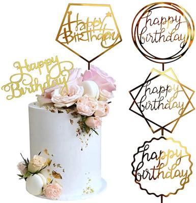 China Wholesale Acrylic Cake Topper Acrylic Happy Birthday Cake Topper Cake Party Decoration Supplies gold for sale