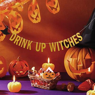 China Wholesale Halloween Decoration Drink Up Glitter Banner Gold Halloween Witches Mystery Party Halloween Party Decoration for sale