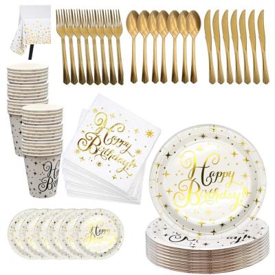 China Dot Tableware Sets Disposable Plates Cups Napkins Kit Set Birthday Party Supplies Gold Fork Guests etc. 10 cup dish dinnerware for sale