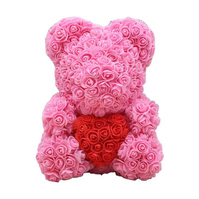 China Valentine's Day Standing Love Rose Bear Holding Heart Artifical Flower Rose Bear 40cm Height Anniversary Christmas Valentines Gift for sale