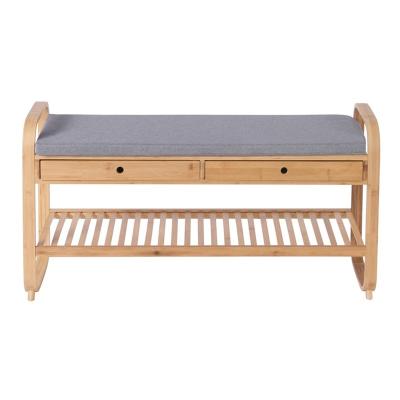 China Modern Extra Large Size Bamboo Entryway Shoe Storage Bench With Soft Cushion Shoe Rack Multifunctional Bamboo Bamboo Bench for sale