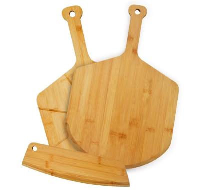 China Sustainable Premium Natural Serving Spatula Wooden Pizza Cutting Board Bamboo Pizza Skin With Cutter for sale