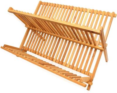 China Kitchen Dish Rack Bamboo Folding Dish Drainer, Foldable Dish Drying Rack Wooden Dish Rack for sale