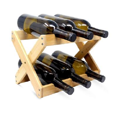 China 2022 New Style Countertop 6 Bottle Wine Storage Cooling Bamboo Display Rack Foldable Wine Rack for sale