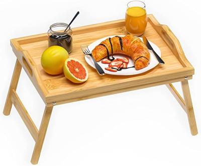 China Bed Breakfast Tray Serving Lap Food Foldable Bamboo Bamboo TV Dinner for Eating with Folding Legs and Handles for sale