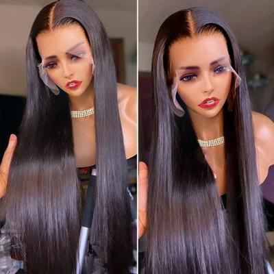 China Soft Smooth Thick Barely Shedding Wholesale Raw Remy Brazilian Virgin Human Hair Lace Frontal Wig Glueless Bone Straight Swiss HD Lace Front Wigs For Black Women for sale