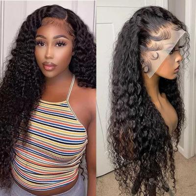 China Soft Smooth Thick Barely Shedding Glueless HD Lace Front Wig Pre Plucked Virgin Brazilian Human Hair Water Wave Wig With Baby Hair Human Hair Wigs For Black Women for sale