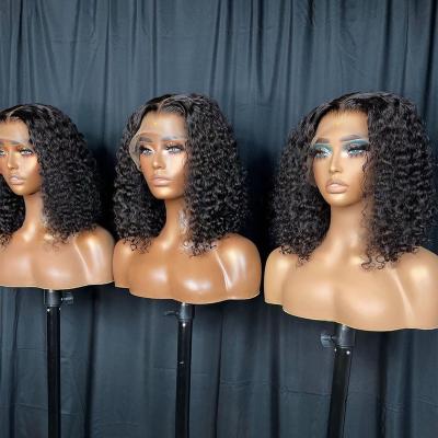 China Soft Smooth Thick Barely Shedding 250 Density Already Made Peruvian Original 100 Percent 360 Lace Frontal Short Curly Bob Human Hair Wigs for sale