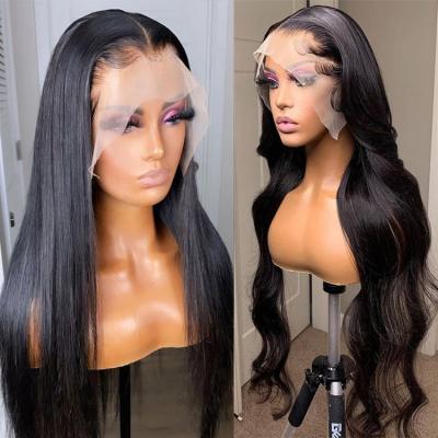 China Soft Smooth Thick Barely Shedding 13*6 Full Lace Front Transparent For Black Women  Frontal Natural Human Hair Wigs Wholesale for sale