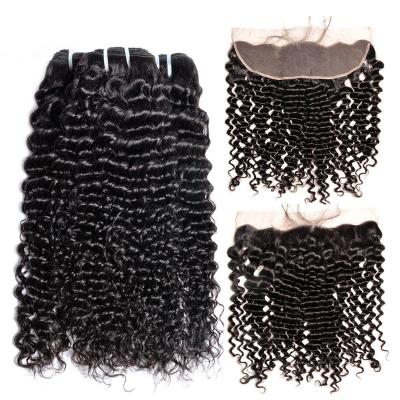 China Soft Smooth Thick Barely Shedding Water Curly Wave Bundles Set Hair Extensions Brazilian Human Hair Bundles Closure And Frontal Straight Hair Bundle With Closure for sale