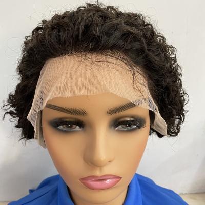 China Soft Smooth Thick Barely Shedding Factory Direct Sale 150 180% Pixie Short Curly Bob 99j Burgundy Raw Indian Virgin Cuticle Aligned Hair Lace Front Wigs Pixie Wig for sale