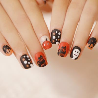 China DIY Nail Art Happy Halloween Popular Manicure Short Press On Nails Fake Nail In Artificial Nails For Halloween for sale