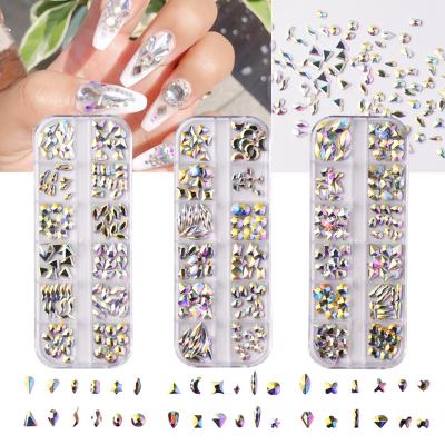 China Nail Art Decoration Rhinestone Glass Stone Nails Flat Back Art Nails Glitter Crystal Clear 3D Decoration Mix Size for sale