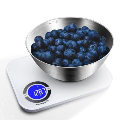 China WITH LID Stylish With Bowl Square Tempered Glass Design Circular Digital LCD Display Electronic Kitchen Food Regulator Kitchen Scale for sale