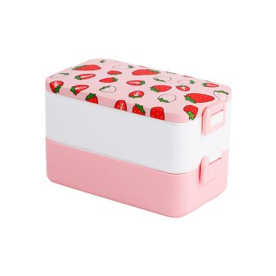 China Japanese Single Pink Stocked Box 2 Layerl Tiffin and Antileak Strawberry Sealing Girls Bowls for sale