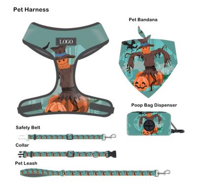 China Customized Reflective Halloween Dog Harness Padded Vest Small Animal Mesh Harness With Leash Set for sale