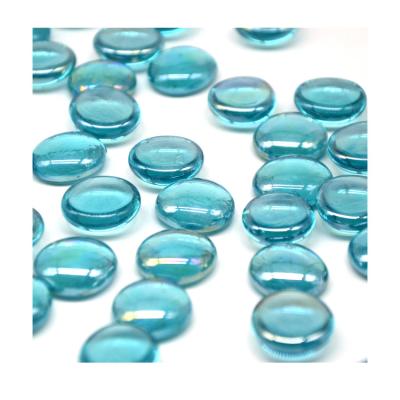 China Modern sea color frosted glass blue flat beads for garden decorating for sale