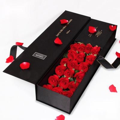 China Gift & Wholesale Custom LOGO Waterproof Luxury Rose Flower Craft Gift Box Rectangle Bouquet Cardboard Flower Packaging Box With Ribbon for sale