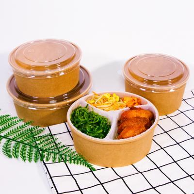 China Food Grade Disposable High Quality Takeout Wrap Around Large Hot Noodle Fruit Soup Wrapping Paper Disposable Salad Bowl With Plastic Lid for sale