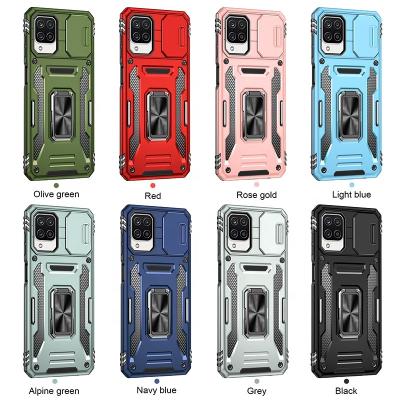 China Shockproof 2 in 1 Galaxy a12 Armor TPU PC Slide Camera Cover with Ring Holder Back Cover Cell Phone Case celular for Samsung a12 for sale