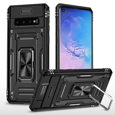 China Shockproof 2 in 1 Dual Layer Armor TPU PC Slide Camera Cover with Ring Holder Case Mobile Phone Shell for Samsung s10 5g S10 ultra plus for sale