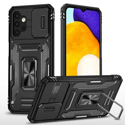 China Shockproof 2 in 1 Dual Layer Armor TPU PC Slide Camera Cover with Ring Holder Coque d Cell Phone Case for Samsung galaxy a13 5g for sale