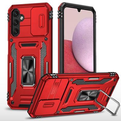 China Shockproof Magnetic Dual Layer TPU Kickstand PC Slide Camera Cover With Ring Holder Para Cell Phone Case For Samsung Galaxy A14 5g for sale