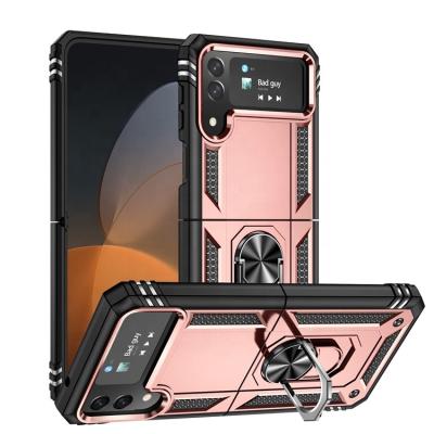 China 360 Degree Metal Ring Shockproof Z Flip 4 Shockproof Cellular Phone Case Cover Armor Holder Coque Funda Para For Samsung z Flip 4 for sale