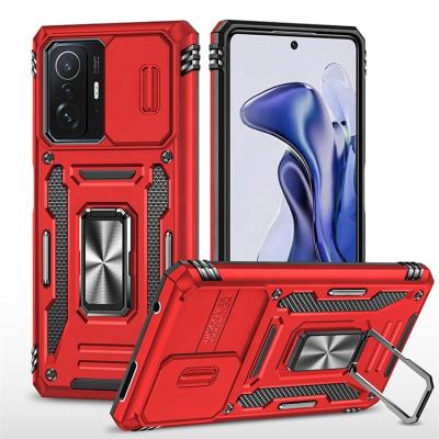 China Free Sample Back Shockproof Armor Magnetic Kickstand TPU PC Slide Camera Cover Ring Holder Cover Mobile Phone Case for xiaomi 11t pro case for sale