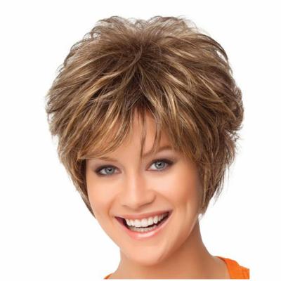 China Easy Apply Abbreviation Pixie Cut Wigs Women Brown Synthetic Layered Hair Wig With Bangs for sale