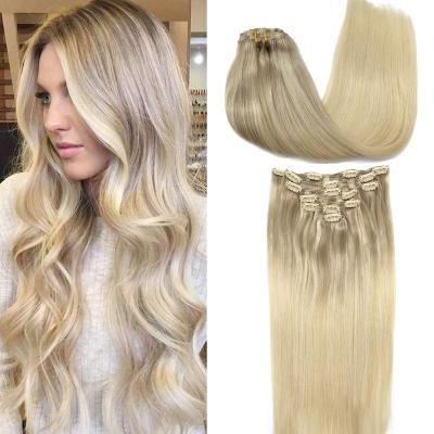 China Easy Apply Ombre Ash Blonde To Blonde And Platinum Gold Remy Human Hair Extensions Blonde Clip In for sale