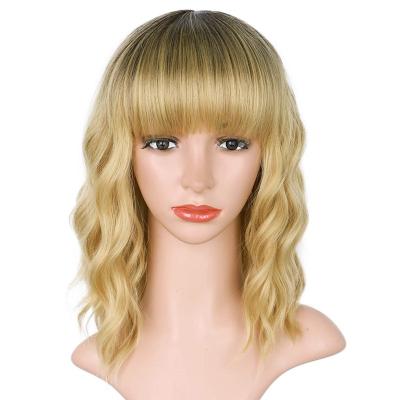 China Easy Apply Ombre Blonde Shoulder Length Curly Synthetic Wigs For Women Cosplay Halloween for sale