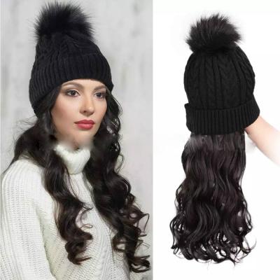 China Easy Apply Cap Wig Natural Fashion Hot Selling Female Fur Ball Cap With 60cm Long Curly Hair Fluffy Wig for sale