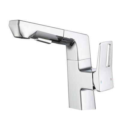 China Thermostatic Faucets Plated Single-hole Pull-Down Hot And Cold Basin Faucet With Multifunction for sale