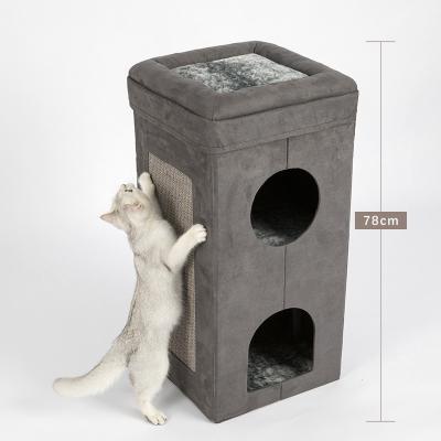 China Four Season Cat House Villa Service Fold Breathable Cat Crawling Garbage Sit Box Cat Supplies Tree for sale