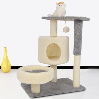 China Hot Sale Custom Made Cat Scratching Tree House Luxury Wooden Cat Tree Post Breathable for sale