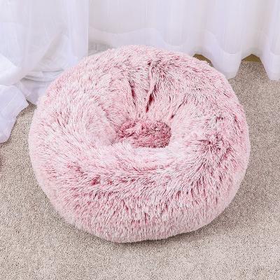 China Anti Worry Plush Breathable Soothing Donut Cat Bed For Medium Large Soft Fuzzy Comfy Small Dog In Washable Faux Fur Cuddler Pet Bed for sale