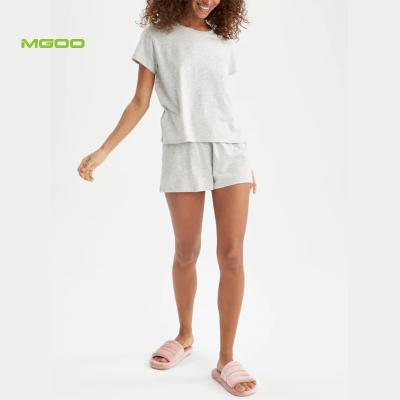 China MGOO Relaxed Fit QUICK DRY Printeded Short Sleeve T-Shirt And Shorts Pajama Set Lounge Wear Casual Women for sale